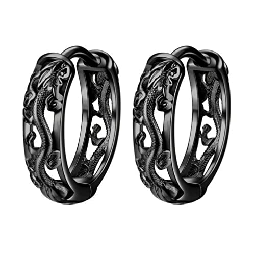 Generic 1 Pair Vintage Filigree Dragon Hoop Earrings Gothic Punk Dragon Animals Hollow Hoop Cuff Earrings Huggie Hoop Earrings For Mens Womens Small Round Dangle Loop Dragon Earring, Black, 1.6X0.4Cm #TOP6