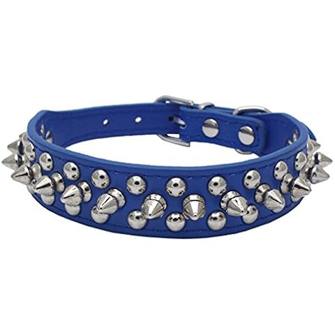 Avenpets Gorgeous Design Leather Dog Collar with Spikes and Studs for Daily Activities,Dark Blue,S:(Neck 11-13") Cover