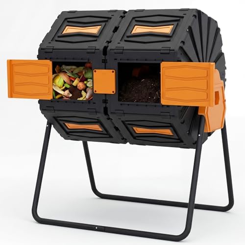 Dual Chamber Compost Tumbler, 45 Gallon Large Capacity 360° Rotat...