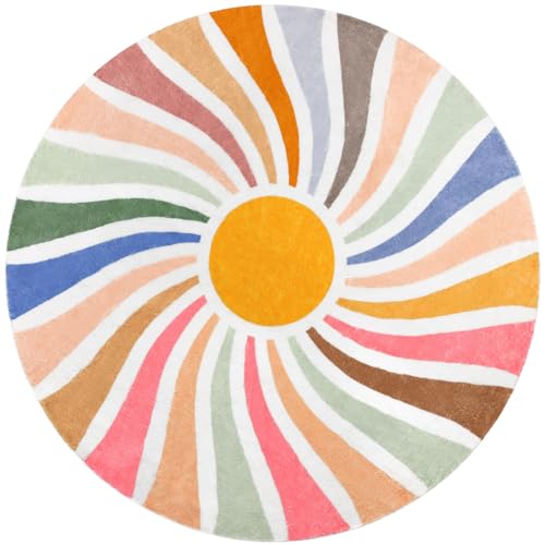 Topotdor Sun Rainbow Round Rug,Colorful Boho Kids Rug Ultra Soft Washable Nursery Rug For Bedroom Perschool Classroom,47 Inch Round thumb #2