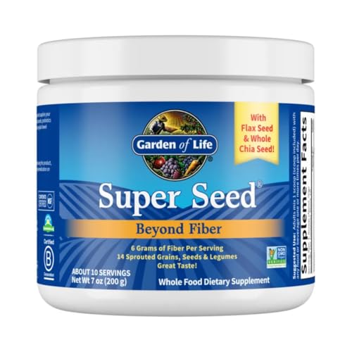 Garden of Life Super Seed, Whole Food Fiber Supplement with Protein and Omega3, 10 Servings, Vegetarian, 7 Oz