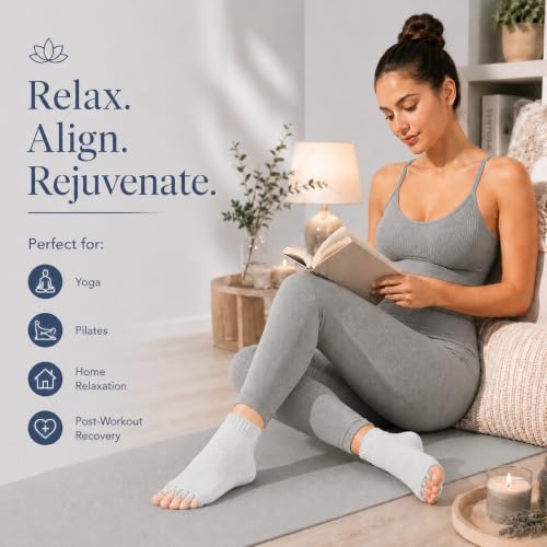 Image of Foot Alignment Orthopedic Cotton Socks for Men & Women | Five Toe Separator | Foot Pain Relief | Bunion Corrector | Plantar Fasciitis Support | Improves Posture & Flexibility | Free Size | White | 1 Pair