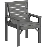 Outsunny Wooden Garden Chair, Solid Wood Garden Dining Chair with Curved Seat and Wide Armrests, Slatted Garden Armchair for Outdoor, Patio, Porch, Balcony, Grey Embossed Finish