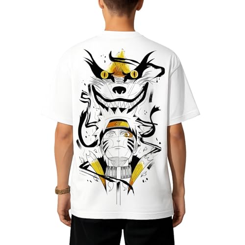 the Fan Tee Camiseta Oversize de Adulto Doble Impresion de Hombre Dibujos Animados Shinobi Shuriken Manga Anime Zorro Nueve Colas 036 XL
