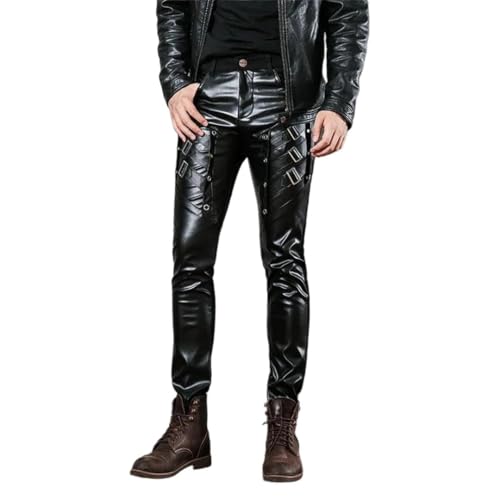 Men Slim Pu Pants Casual Streetwear with Pockets Trousers Vintage Sweatpants