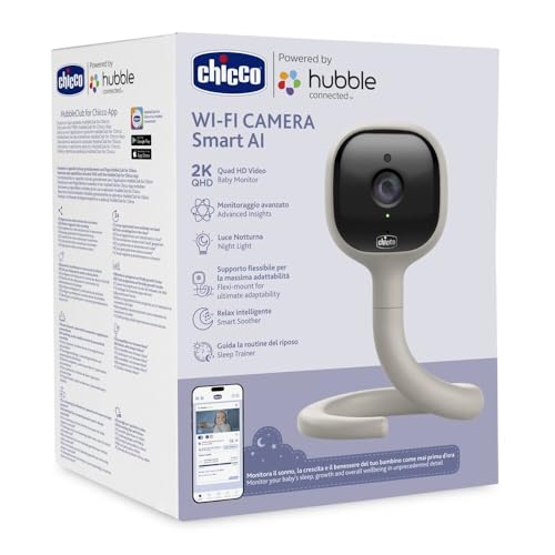 Chicco Video Baby Monitor Wi-Fi Smart Ai, Telecamera 2K Uhd Con Visione Notturna Infrarossi, App Dedicata, Luci Multicolore, Ninnenanne E Rumori Bianchi, Appendibile E Adattabile - 8