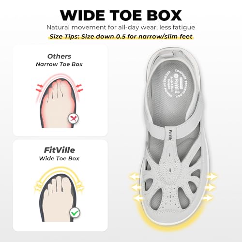 Image of FitVille Extra Wide Womens Orthopedic Walking Sandals with Wide Toe Box, Outdoor Closed Toe Sandals with Adjustable Straps for Women, Arch Support Women's Shoes for Plantar Fasciitis, Swollen Feet