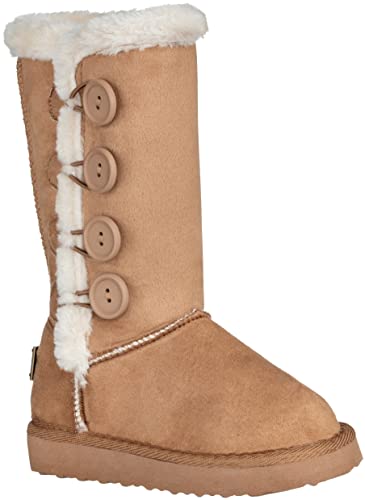 Girls Kids Four Button Faux Fur Lined Shearling Mid Calf Winter Boots