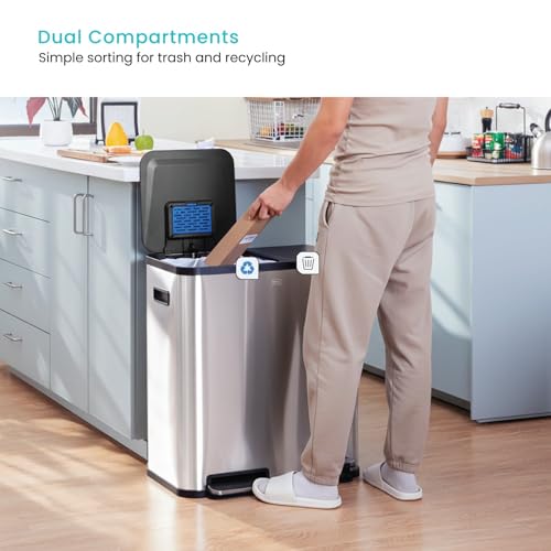 Image of Home Zone Living 19 Gallon Large Kitchen Trash Can with Dual Compartments