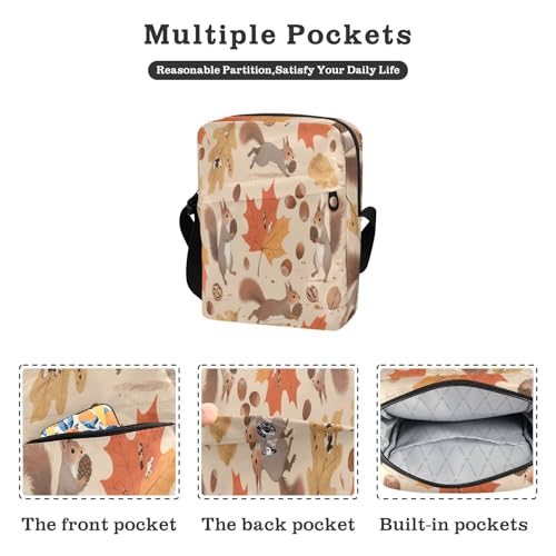 messenger bag for women men's shoulder bag Shoulder Handbag Adjustable Strap for business business- Cute Autumn Squirrel Leaves2