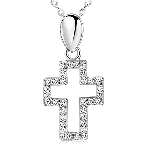 Collier pendentif croix creuse HJMMWT en cristal et zircone cubique éclatant
