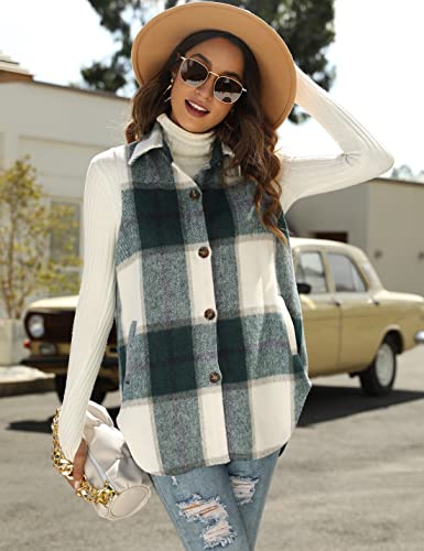 UANEO Womens Fall Flannel Plaid Vest Button Down Sleeveless Shirt Jacket with Pockets