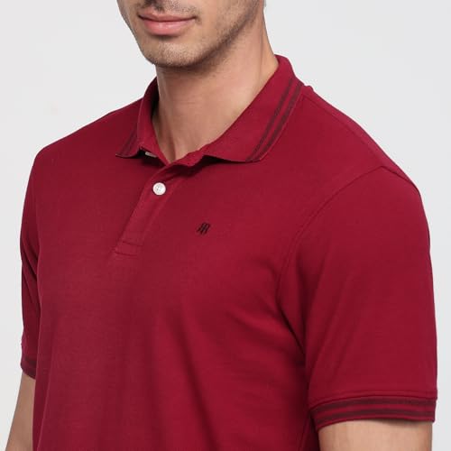 Image of Raymond Men Modern Fit Solid Pattern Pure Cotton Polo Neck Half Sleeve Casual T-Shirt