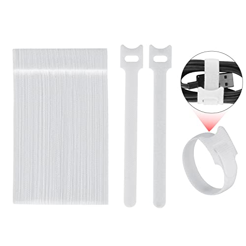 100pcs Reusable Fastening Cable Ties, Xcellent Global 6 Inch Adjustable Cord Zip Ties, Adjustable Fastener Cable Strap Hook and Loop Cord Ties Wraps (White)