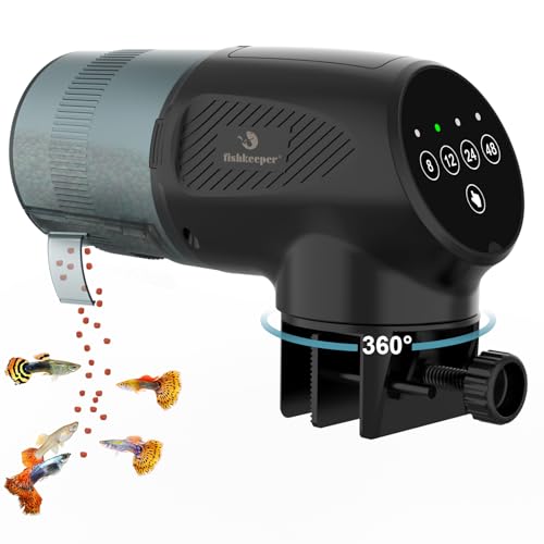 fishkeeper Futterautomat Aquarium mit Batteriebetrieb & Feuchtigkeitsbeständiges 200ml Fischfutter Automat mit 4 Timer - Einstellungenideal für Urlaub und Reisen Geeignet für Granulat & Flocken
