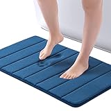 ROSMARUS Memory Foam Bath Mat, 17' x 24', Water Absorbent Shower Mat, Thick Non-Slip Bath Rugs with PVC Backing, Soft Bathroom Rugs for Floor & Tub, Navy