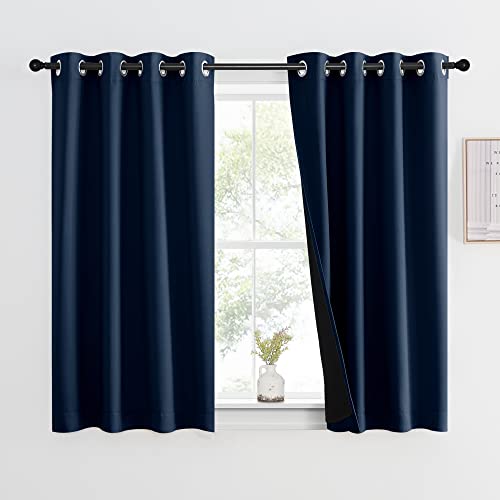 NICETOWN 100% Blackout Curtain with Black Liner, Thermal Insulated 2-Layer Lined Drape, Energy Efficiency Small Window Drapery for Dining Room (Navy,