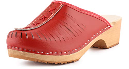 Ladeheid Zuecos de Madera Sandalias Chanclas Zapatos Verano Mujer LAFA036 (Rojo, 36 EU)