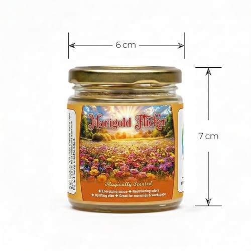 Image of Scented Candle (142g)| Marigold Flicker Glass Jar Scented Candles with Wooden Wick | Long Lasting Aromatic Fragrance for Home Decor