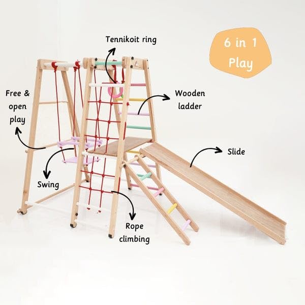 Image of Ariro Jungle Gym Ultimate | Multicolor & Can Hold Upto 90 kg | Boosts Child Confidence & Keeps Child Fit | for Both Girl and Boy | Made with Wood | 40000 Grams | It is Strong, Sturdy and Durable