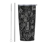 Perinsto Video Game Controller Background 20oz Travel Tumbler With Lid And Straw, Gaming Gadgets Stainless Steel Tumblers Insulated Coffee Cup Mug Gift For Men Women