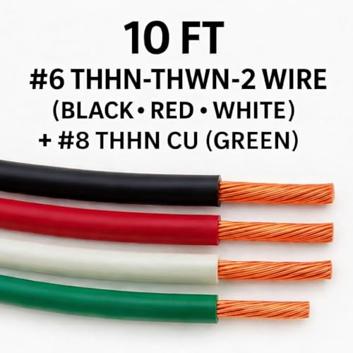 10 FT THHN Wire Set, 6 AWG Stranded Copper Black Red White + 8 AWG Green Ground, 600V THHN/THWN-2 Building Wire for Conduit, 4 Roll Color Coded Bundle for 60 Amp Sub Panels image 5