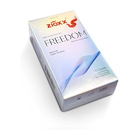 Zioxx " Thinnest" Freedom Condoms, Water Based Lube, 12 Pack Medium Size(Silver) Cover