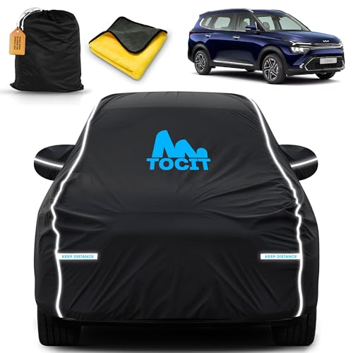 Image of Kia Carens Waterproof Long Life Car Cover with Safety Glow Reflective Strap, Premium Velvet Velour Fabric, Soft & Stretchable, Machine Washable, Tri-Stitch Custom Fit with Mirror Pocket