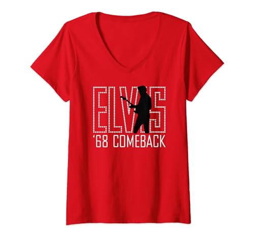 Elvis Presley Official 68 Regreso - Señal roja Camiseta Cuello V