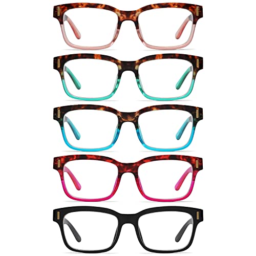 Reducblu 5 Pack Stylish Two Tone Reading Glasses for Women - Pattern Ladies Readers +4.00