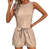 donna tinta unita 2 pezzi abiti, pantaloncini con volant e fiocco e top senza maniche con bottoni, set da spiaggia abbinato a lounge(size:m)