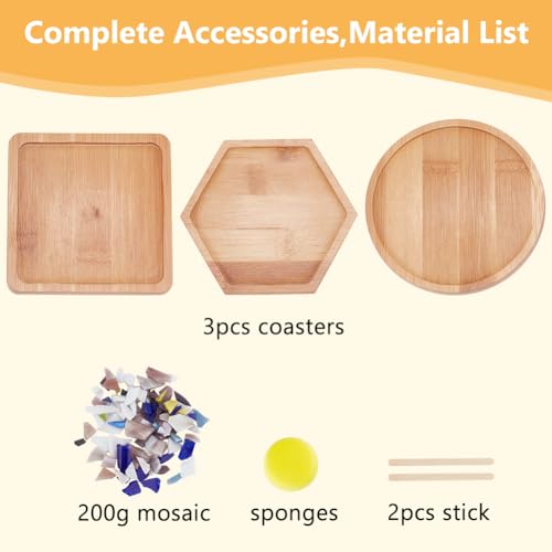 WEBEEDY 3 Set DIY Mosaic Coaster Kit DIY Craft Coaster Glass Coasters Mixed Color Mosaic Glass Pieces Art Plate Mosaic Coaster Making Kit for Drinks Tray Handmade Home Decor Gifts - Image 2