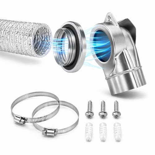 ZQDhome 90 Degree Magnetic Dryer Vent Connector Kit - Easy to Clean Space Saving Elbow Includes 2.6ft 4 Tear-Resistant Hose & 2 Clamps