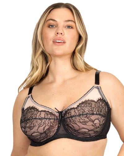 Image of Smart & Sexy Women's Full Coverage Unlined Underwire Bra, Lace & Mesh See Through Bra, Plus Size Lingerie Inspired Retro Bra
