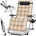 Produktbild KESSER® Sonnenliege Liegestuhl Klappbar Mit Getränkehalter Gartenstuhl Mit Auflage Polster, Liegestuhl, Extra groß Gartenliege, Verstellbar Rückenlehne Garten Liege mit Kissen-Unterstützung, Beige