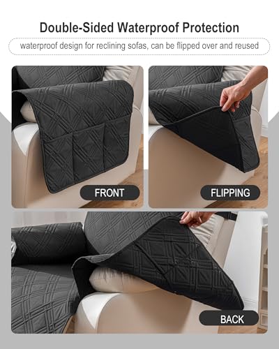 Image of Waterproof Recliner Chair Cover, Oversized Reversible Recliner Chair Covers with Pocket Washable Reclining Chair Covers Furniture Protector for Kids, Pets (28'',Black)