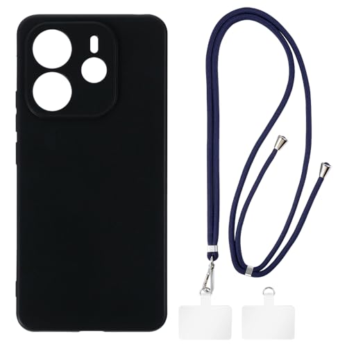 Funda compatible con Xiaomi Redmi Note 14 4G de 163 mm + cordones universales para teléfono móvil, correa suave de silicona TPU para Xiaomi Redmi Note 14 4G 163 mm (6.65 pulgadas)