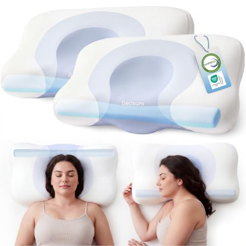 Image of Bedsure Cervical Neck Pillow Set of 2 - Memory Foam Pillows for Ergonomic Orthopedic Support Pillow for Neck Pain Relief, Contour Pillow for Side & Back Sleepers