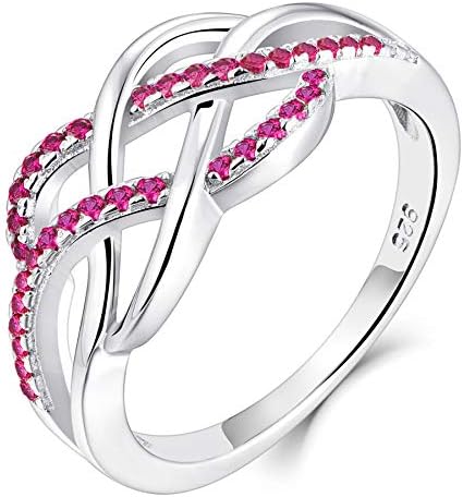 YL Celtic Knot Rings 925 Sterling Silver Twisted Knot Ring 18k White Gold Plated Created Ruby Infinity Statement Rings-size7