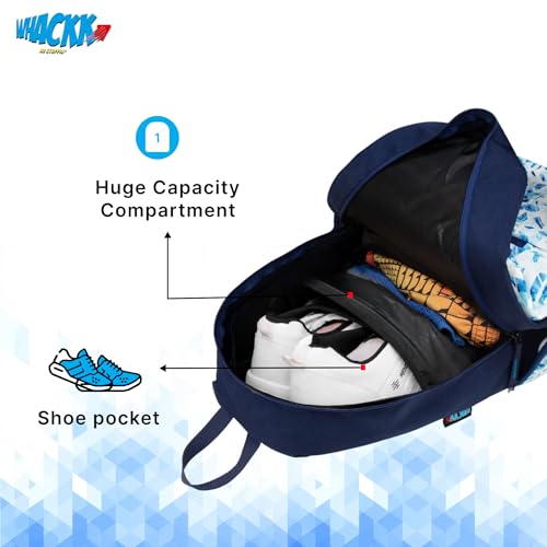 Image of WHACKK Seles Sports Badminton Tennis Racket Backpack White Blue|22L Capacity with Racket Compartment, Shoe, Multiple Utility Pockets & Dual Bottle Holders|Lightweight Bag for Pickleball Table Tennis