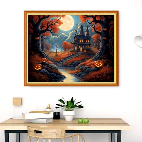 Image of Dimensean Stamped Cross Stitch Kits Full Range of Embroidery Patterns Starter Kits for Beginners Adult DIY Cross Stitches Needlepoint Kits 11CT-Moon Magic House 16x20 inch