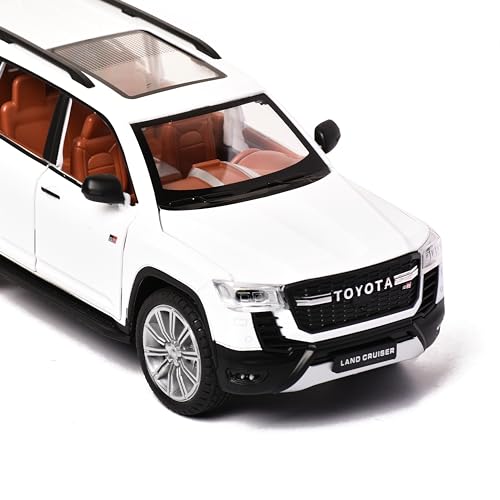 Image of Braintastic Model Diecast Car Toy Vehicle Pull Back Friction Car with Openable Doors Light & Music Toys for Kids Age 3+ Years (Land Cruiser White)