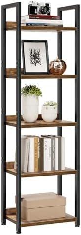 NUMENN Narrow Bookshelf, 5 Tier Bookshelves, Home Office Bookcase...