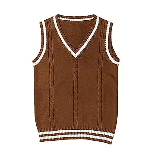 Image of jinghuiyue Women's Stripe Sweater Vest Classic V Neck Cable Knit Vest Sleeveless Pullover Ribbed Tank Tops