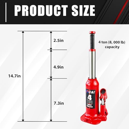 C&T C&T8-22 4 Ton (8,000 Lb) Bottle Jack With Carrying Case, Welded Hydraulic Bottle Jack thumb #4