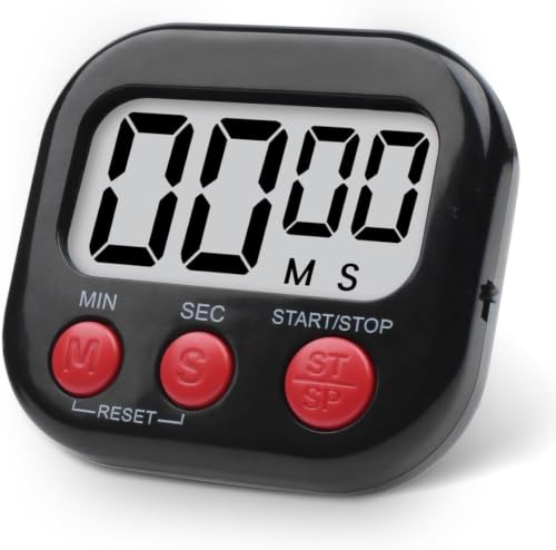 Kitchen Timer Digital Visual Timer Magnetic Clock Stopwatch Countdown Timer Large LCD Screen Display Big Digits Loud Alarm for Cooking Shower Bathroom - Black