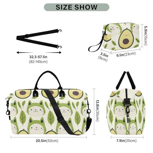 senya Weekender Bags Travel Duffel Gym Bag Cute Cats As Avocados Cartoon Minimalistic Simple Pattern Carry on Overnight Tote Bag with Toiletry Bag for Airplane Travel Trip Gym Yoga3