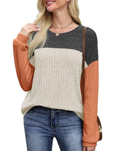 MixShe Womens Sweaters Color Block 2025 Fall Fashion Crewneck Tunic Tops S-XXL