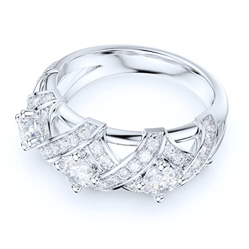 Sterling Silver Luxury Vintage Crisscross Crown 3-Stone Simulated Round Brilliant Cut Diamond or Genuine Moissanite Ring For Women Promise Ring Wedding Band3