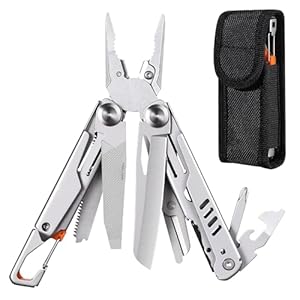15-in-1 Multitool – Stainless Steel Pocket Knife with Nylon Sheath, Utility Tool for Camping, Hiking, and More, Multi-Functional Design with Secure Locking and Ergonomic Grip